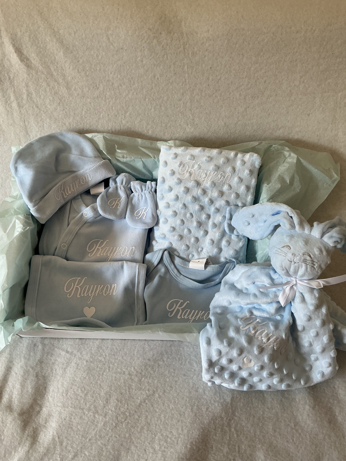 Coffret naissance en velours 7 pièces