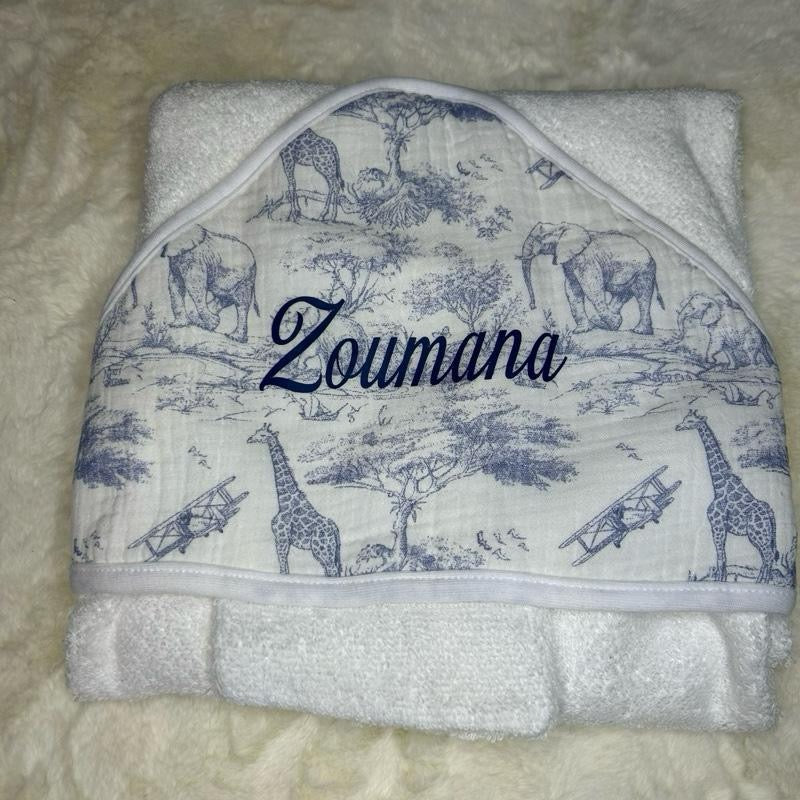 Cape de bain 100% coton motif safari esprit haute couture
