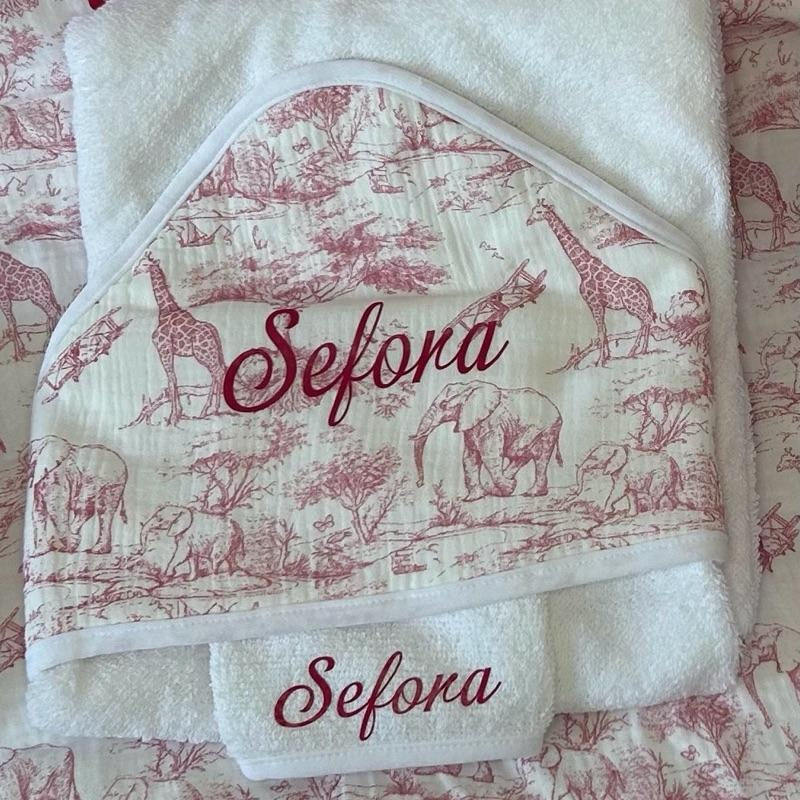 Cape de bain 100% coton motif safari esprit haute couture