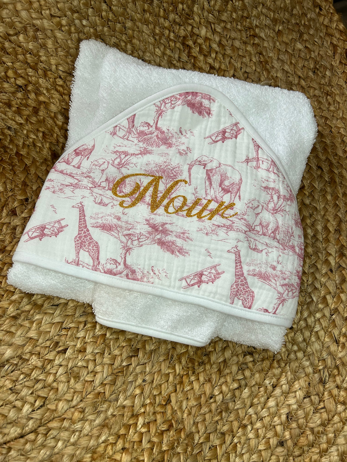 Cape de bain 100% coton motif safari esprit haute couture