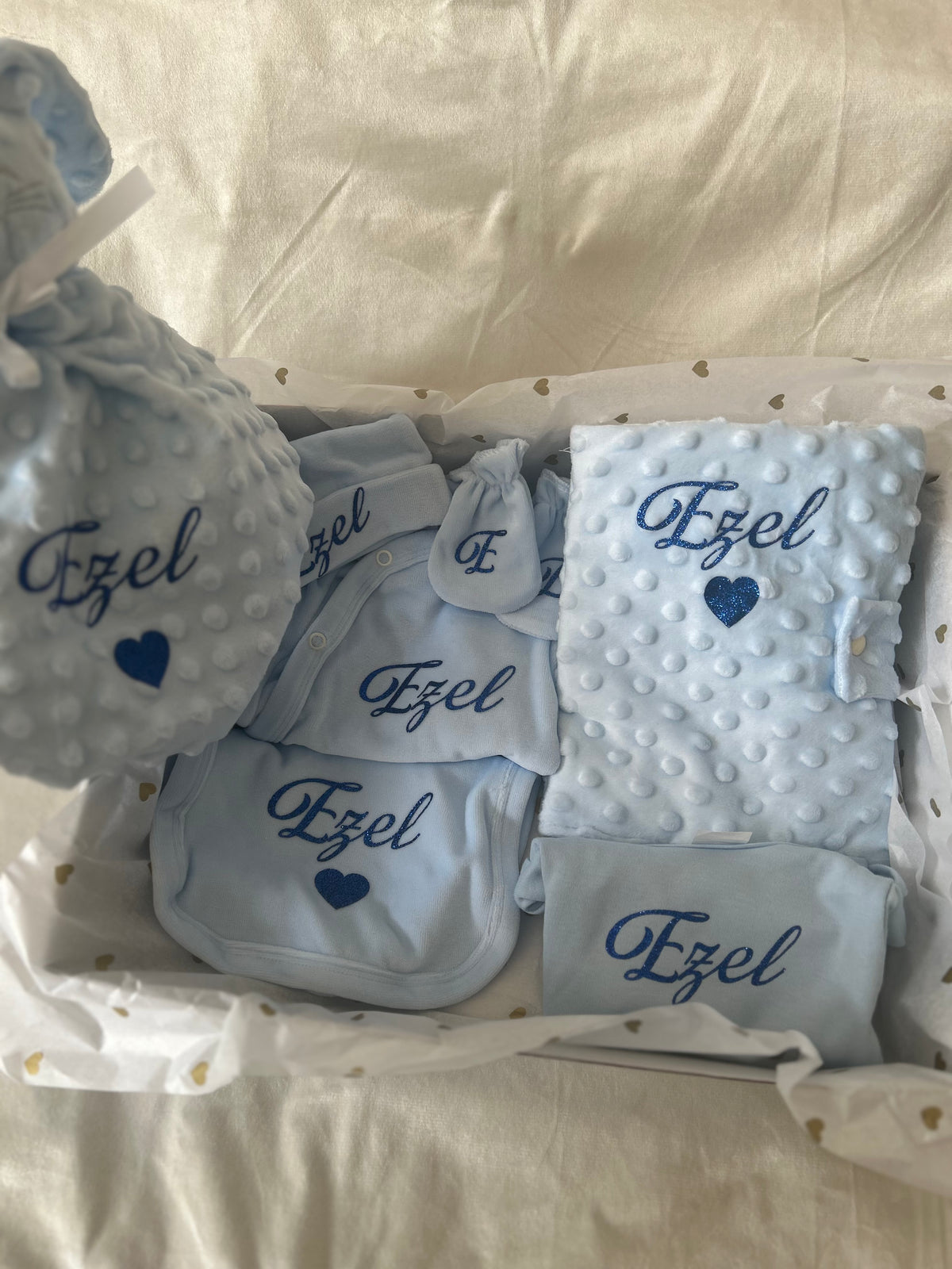 Coffret naissance en velours 7 pièces