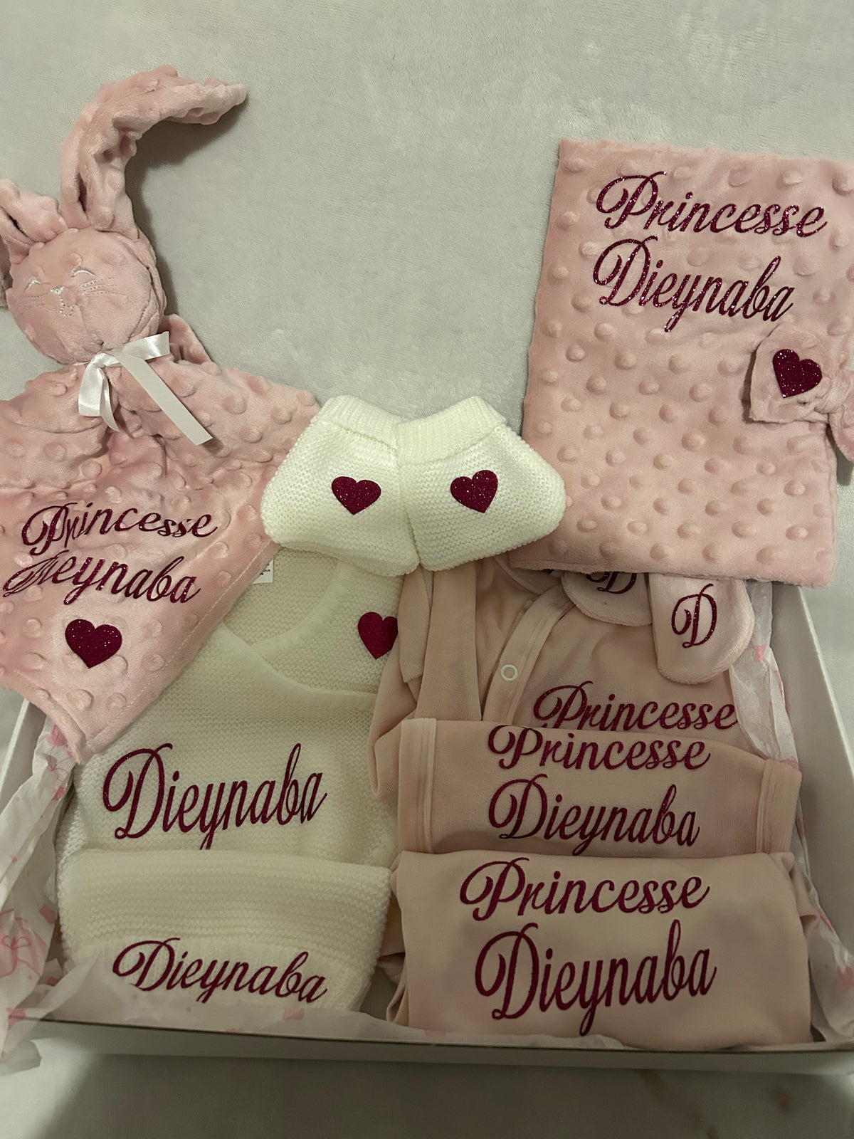 Coffret naissance en velours 7 pièces