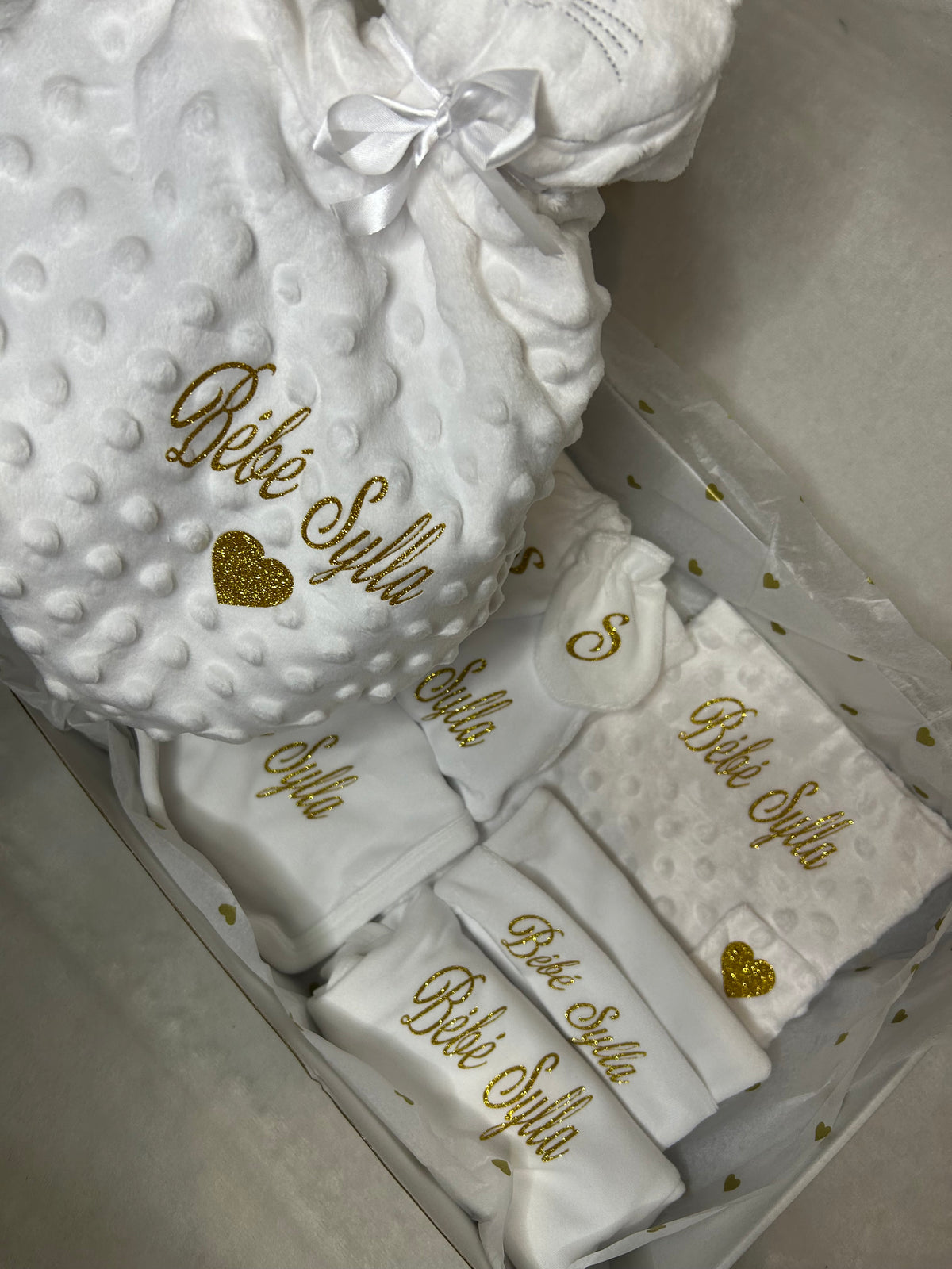 Coffret naissance en velours 7 pièces